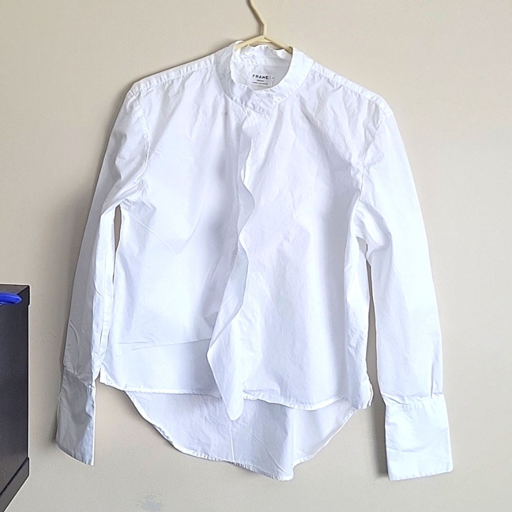 Frame Denim White Asymmetrical Button-Front Long-Sleeve Shirt